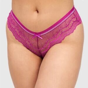 NWT Frederick's of Hollywood Fuchsia Pink Metallic Lace Panty Women's Size Large